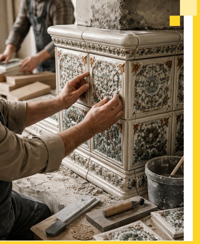 Изразцовые камины под ключ в Отрадном: проект и монтаж