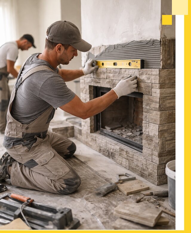 Облицовка каминов в Отрадном, монтаж и отделка натуральным камнем