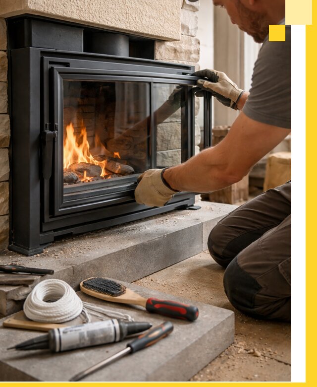 Производство, монтаж и доставка каминов со стеклом в Отрадном