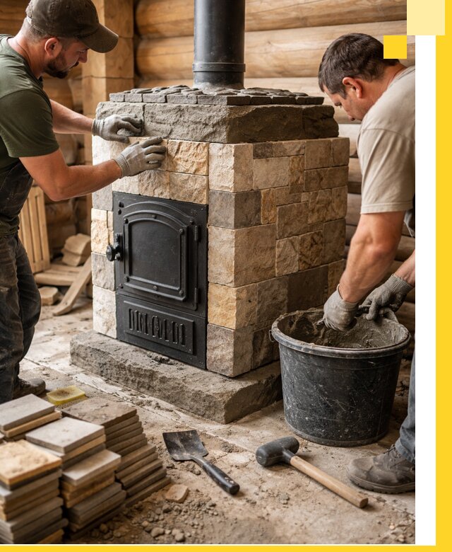 Облицовка банной печи под ключ в Отрадном: камень и плитка