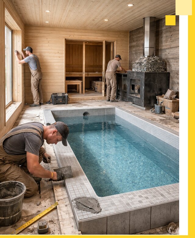 Проект бани с бассейном и сауной в Отрадном под ключ