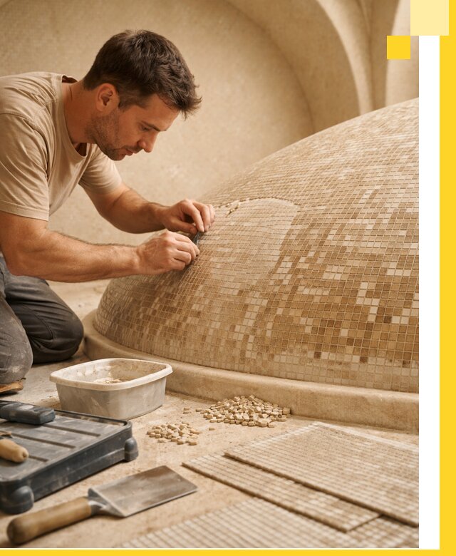 Профессиональная укладка мозаики для хамама под ключ в Отрадном