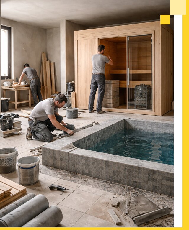 SPA зоны под ключ с бассейном сауной и печью в Отрадном